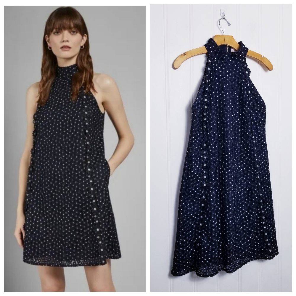 Ted Baker Londin Dress Blue Daysil Daisy Lace Halter A-Line Womens Size 3